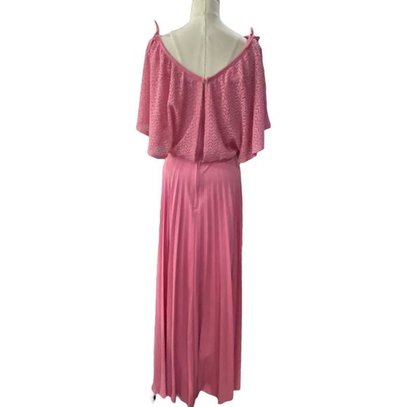 VINTAGE 70’s dusty pink Bridesmaid Maxi Dress with pleats & crochet size 8 - Picture 6 of 10